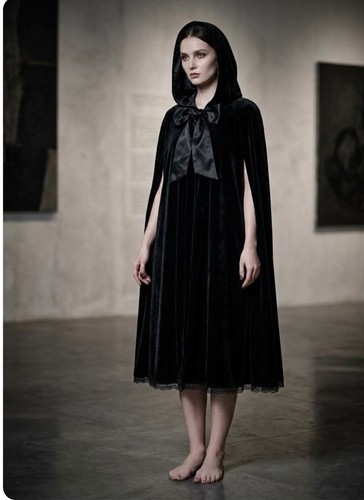 Hooded black velvet cape soft - hooded,